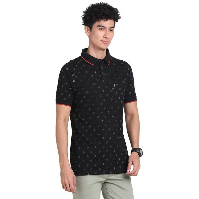 Turtle Men 100% Cotton Black Half Sleeve Casual Printed Polo Tshirt