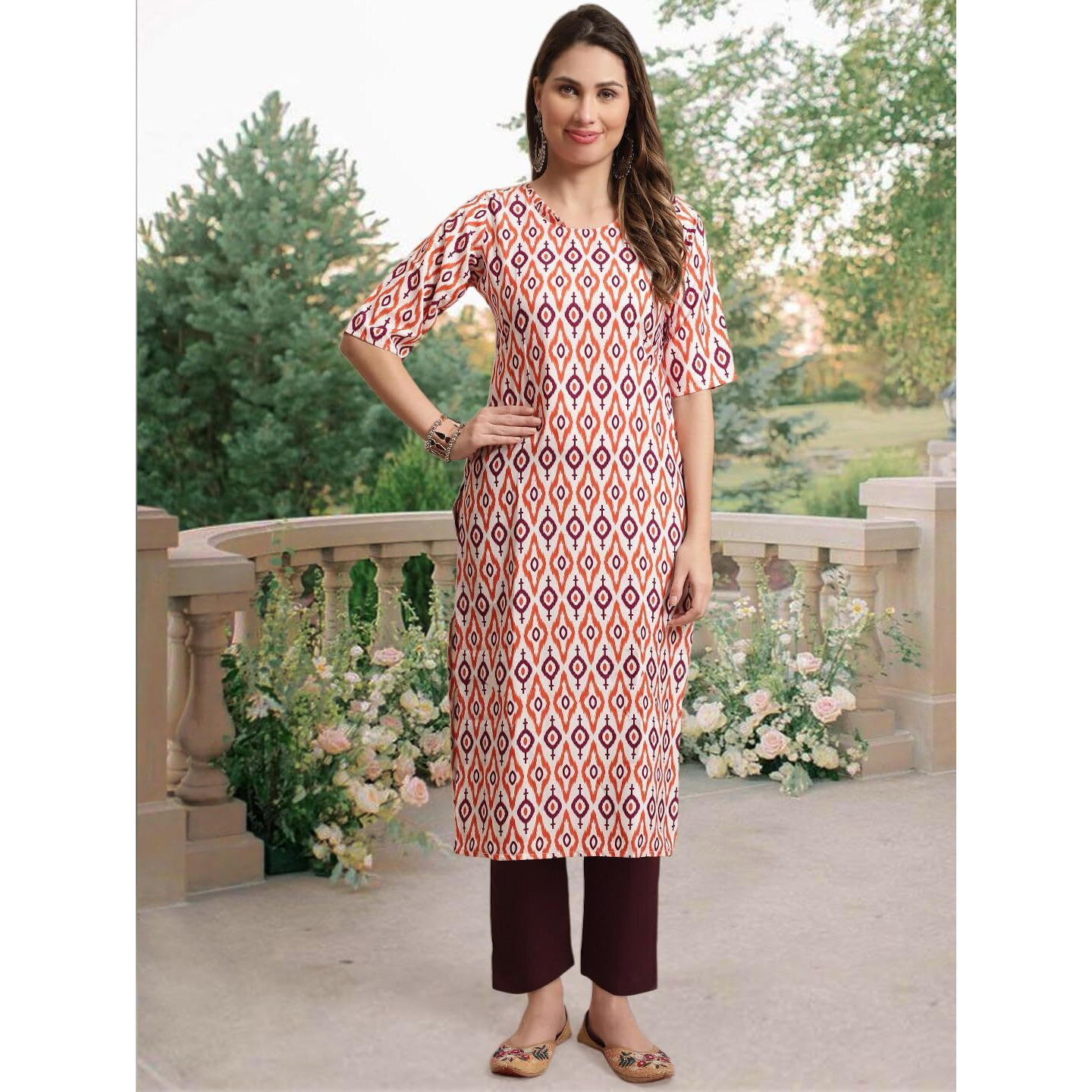Tee Projekt Crepe Printed Kurti & Pant Set For Women Ethnic Wear Casual Wear Kurta Set