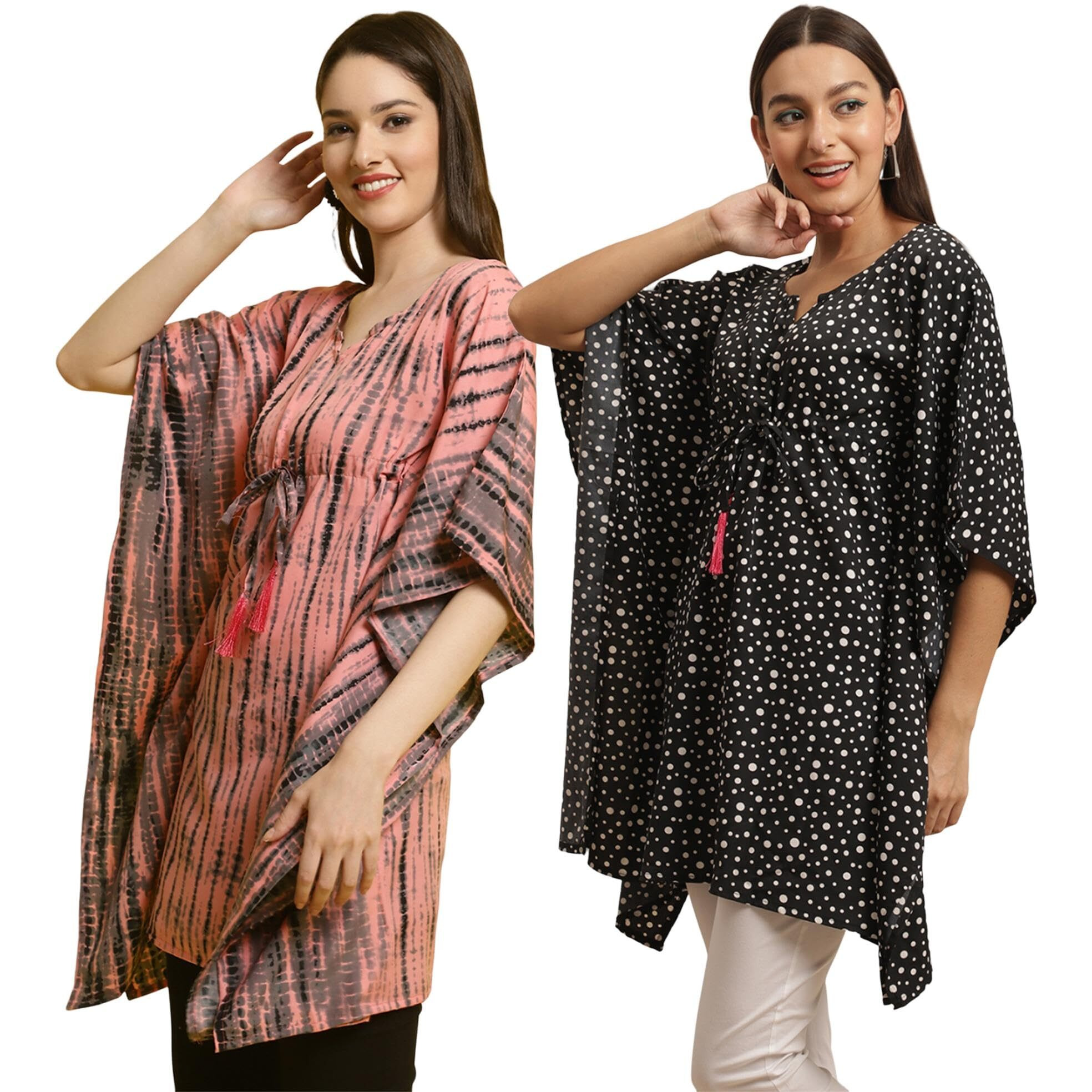 Tee Projekt Casual Crepe Kimino Sleeves Women's Kaftan Dress Ll Kaftan Casual & Everyday Kurta (Pack Of 2)