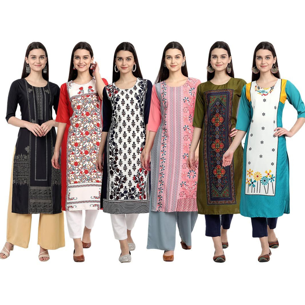 Tee Projekt Printed Crepe Kurti For Women Ll Modern Kurtis For The Trendy You (Pack Of 6)