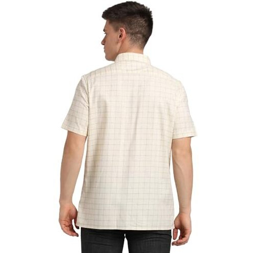 Turtle Men 100% Cotton Cream Checkered Regular Fit Formal Shirt