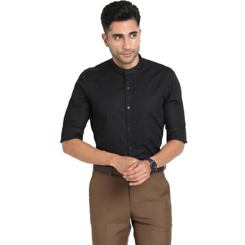 Turtle Men 100% Cotton Black Solid Slim Fit Full Sleeve Formal Shirt