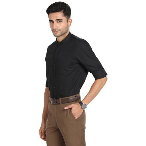 Turtle Men 100% Cotton Black Solid Slim Fit Full Sleeve Formal Shirt