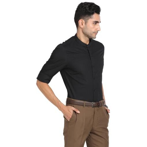 Turtle Men 100% Cotton Black Solid Slim Fit Full Sleeve Formal Shirt