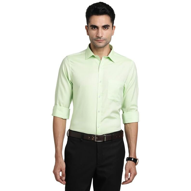 Turtle Men 100% Cotton Green Solid Slim Fit Formal Shirts