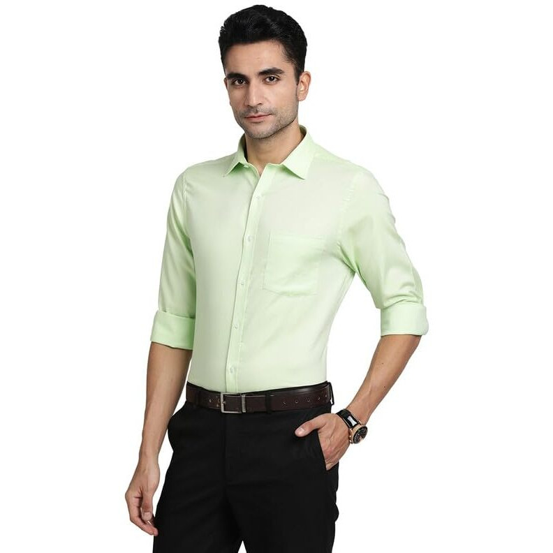 Turtle Men 100% Cotton Green Solid Slim Fit Formal Shirts