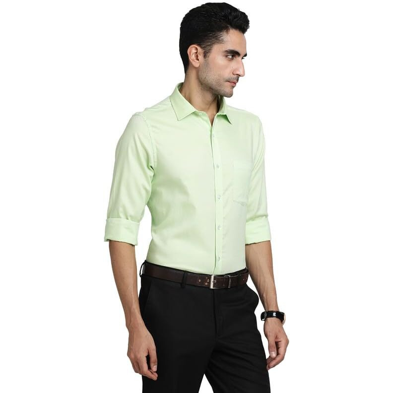 Turtle Men 100% Cotton Green Solid Slim Fit Formal Shirts