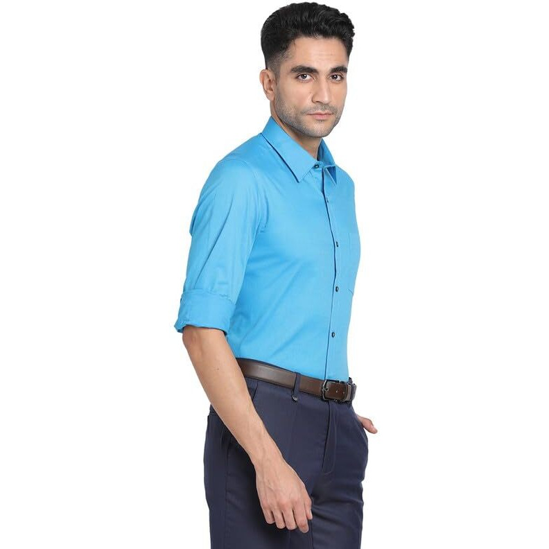 Turtle Men 100% Cotton Blue Dobby Slim Fit Full Sleeve Formal Shirt