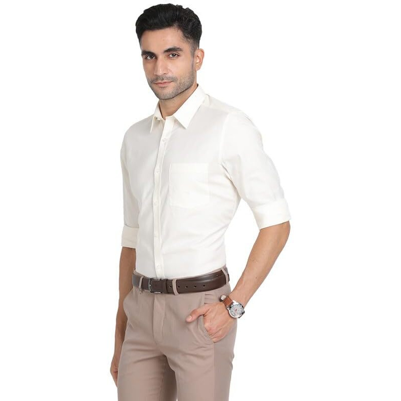 Turtle Men 100% Cotton Cream Dobby Slim Fit Full Sleeve Formal Shirt
