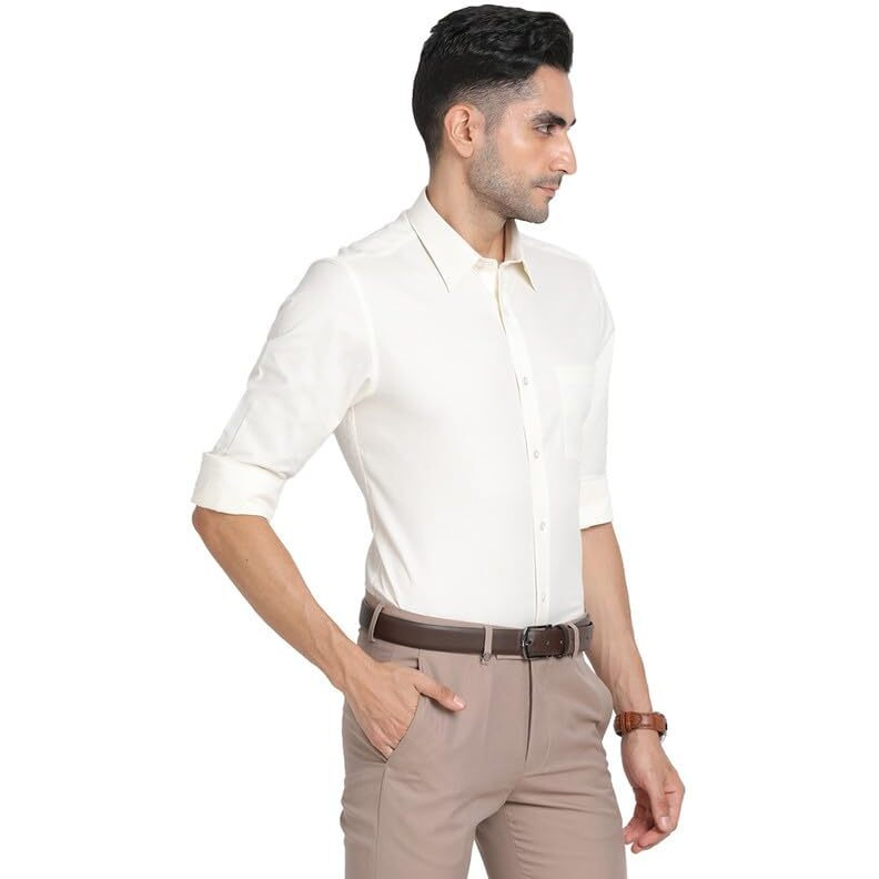 Turtle Men 100% Cotton Cream Dobby Slim Fit Full Sleeve Formal Shirt