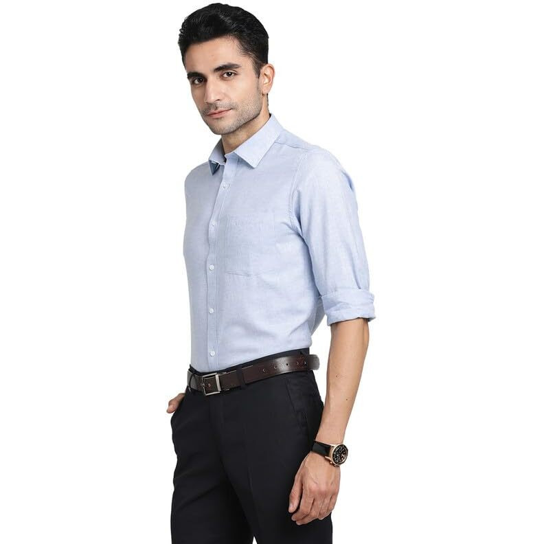 Turtle Men 100% Cotton Blue Solid Slim Fit Formal Shirts