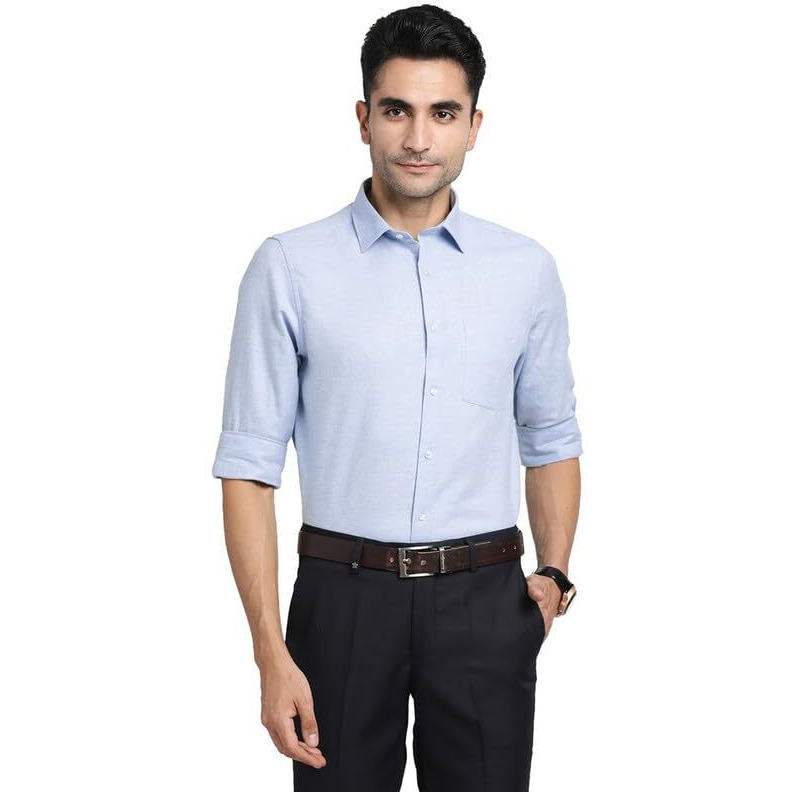 Turtle Men 100% Cotton Blue Solid Slim Fit Formal Shirts