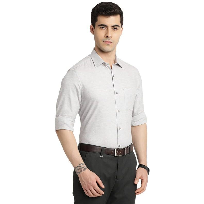 Turtle Men 100% Cotton Grey Solid Slim Fit Formal Shirts