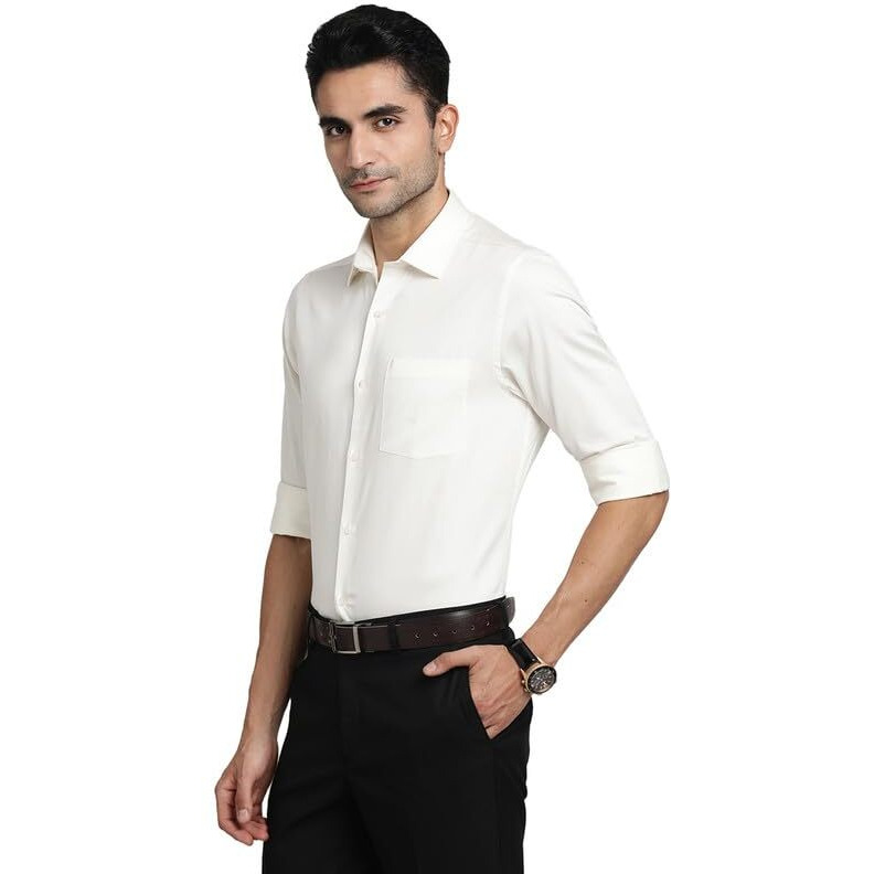 Turtle Men 100% Cotton Cream Solid Slim Fit Formal Shirts