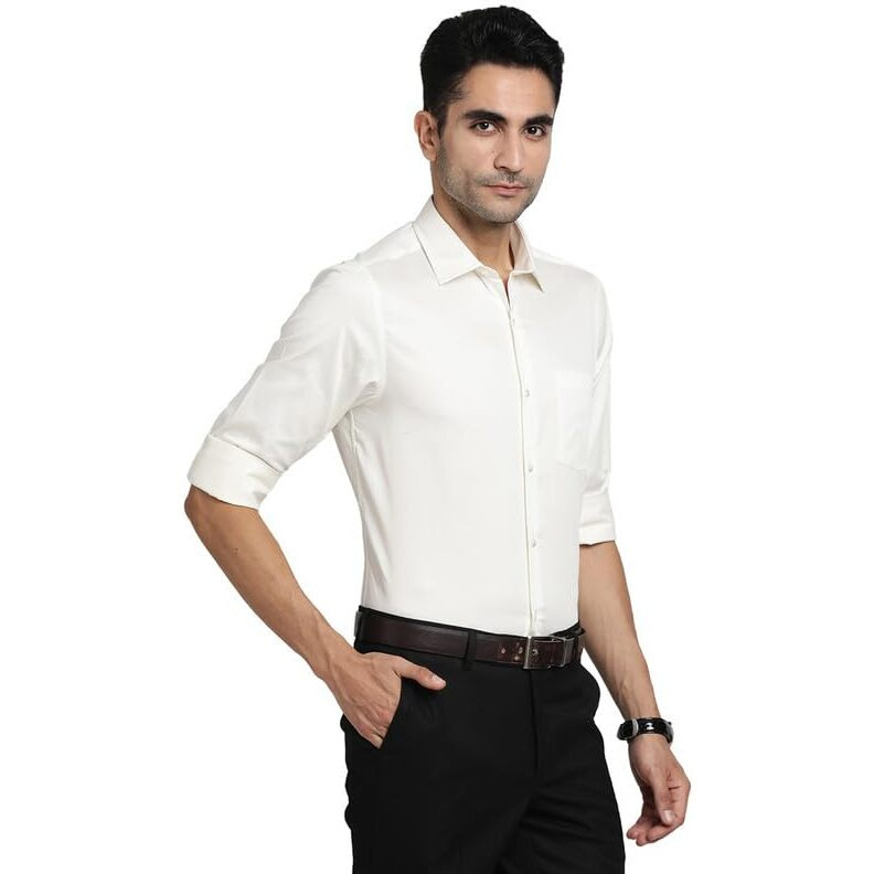 Turtle Men 100% Cotton Cream Solid Slim Fit Formal Shirts
