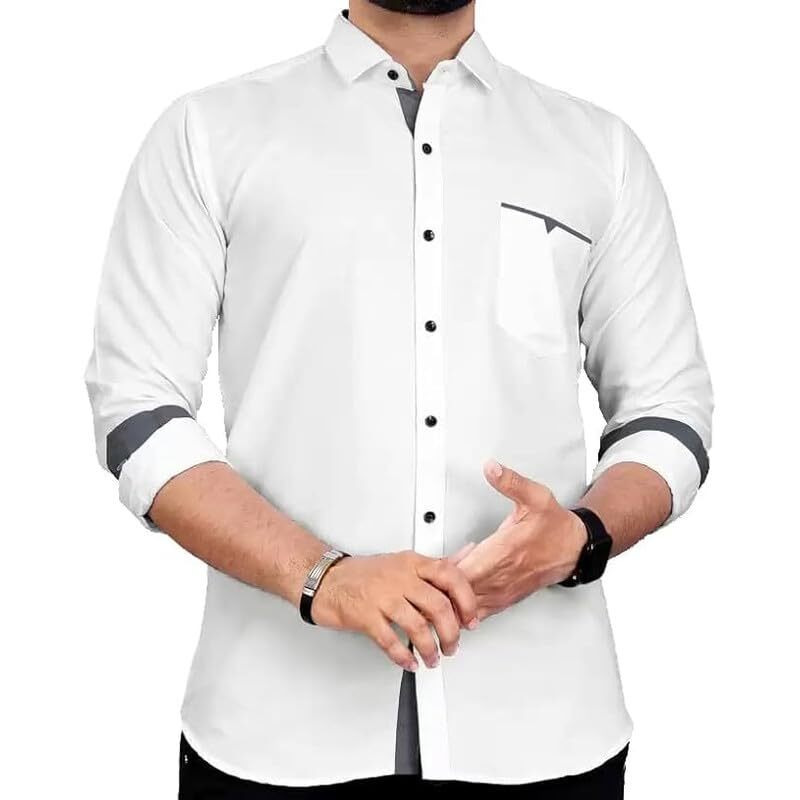 Tee Projekt Men's Regular Fit Solid Soft Touch Cotton Casual Shirt With Pocket Design With Spread Collar & Full Sleeves. White