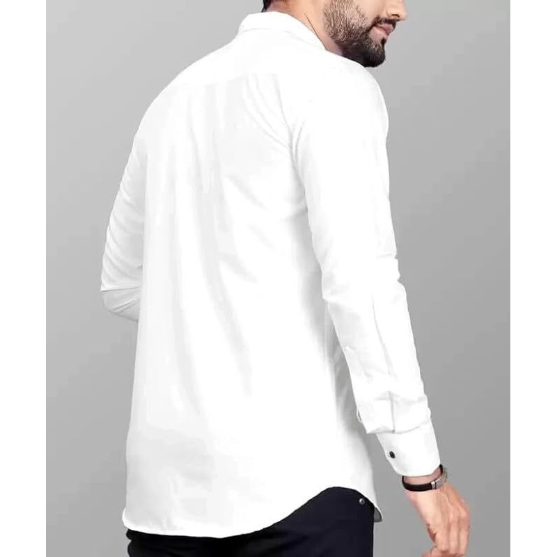 Tee Projekt Men's Regular Fit Solid Soft Touch Cotton Casual Shirt With Pocket Design With Spread Collar & Full Sleeves. White