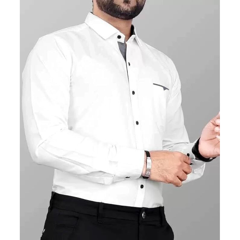 Tee Projekt Men's Regular Fit Solid Soft Touch Cotton Casual Shirt With Pocket Design With Spread Collar & Full Sleeves. White