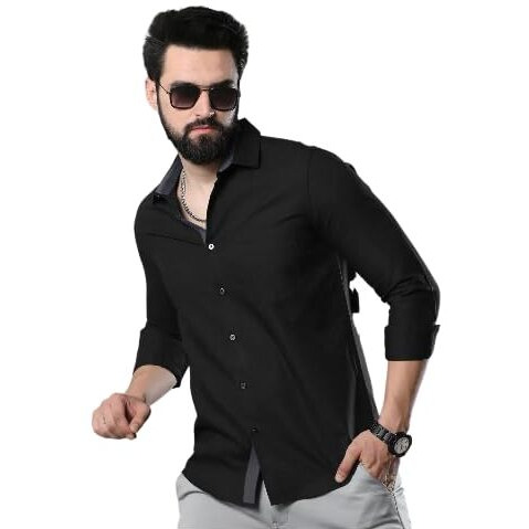 Tee Projekt Men's Solid Slim Fit Casual Shirt, Full Sleeve Shirt For Casual Wear & Formal Wear Gift For Father,Boys Black