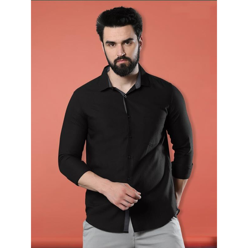 Tee Projekt Men's Solid Slim Fit Casual Shirt, Full Sleeve Shirt For Casual Wear & Formal Wear Gift For Father,Boys Black