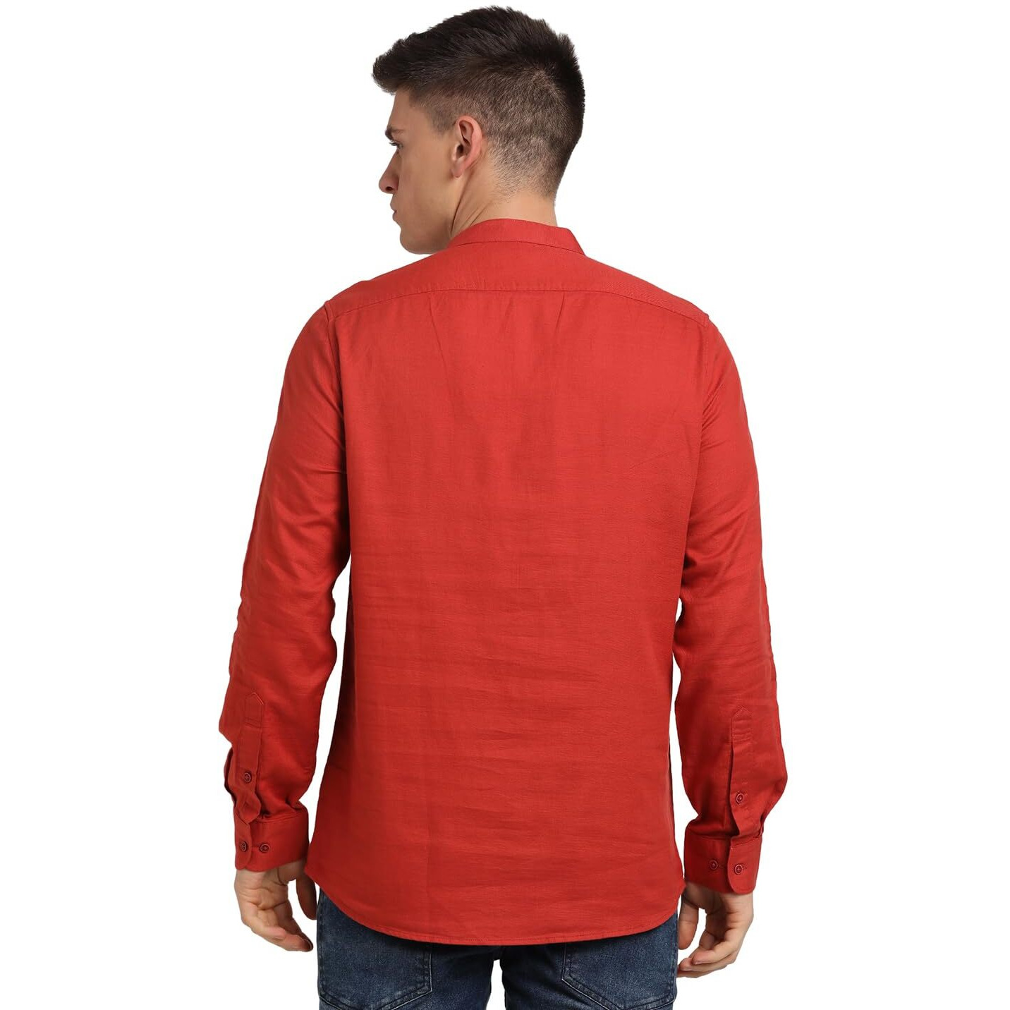 Turtle Men 100% Cotton Brick Red Solid Slim Fit Casual Kurta Shirt