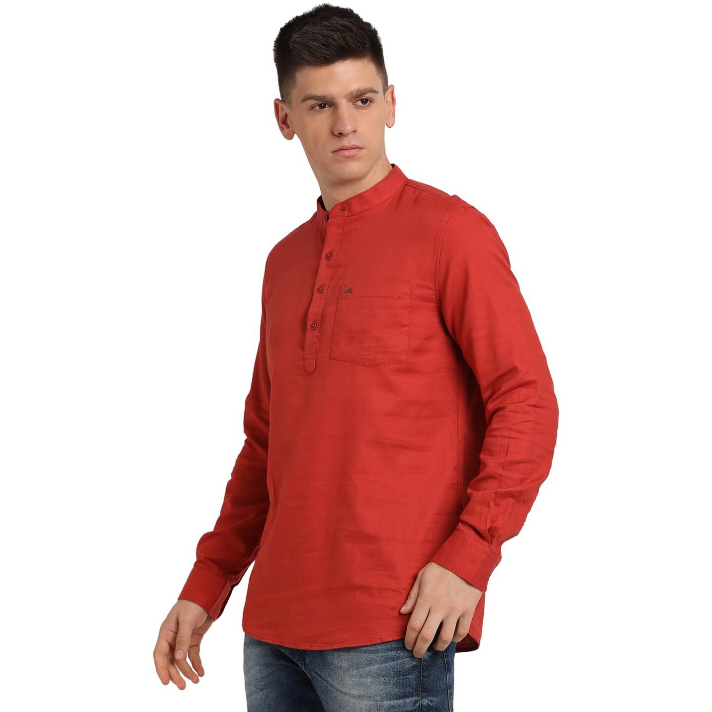 Turtle Men 100% Cotton Brick Red Solid Slim Fit Casual Kurta Shirt