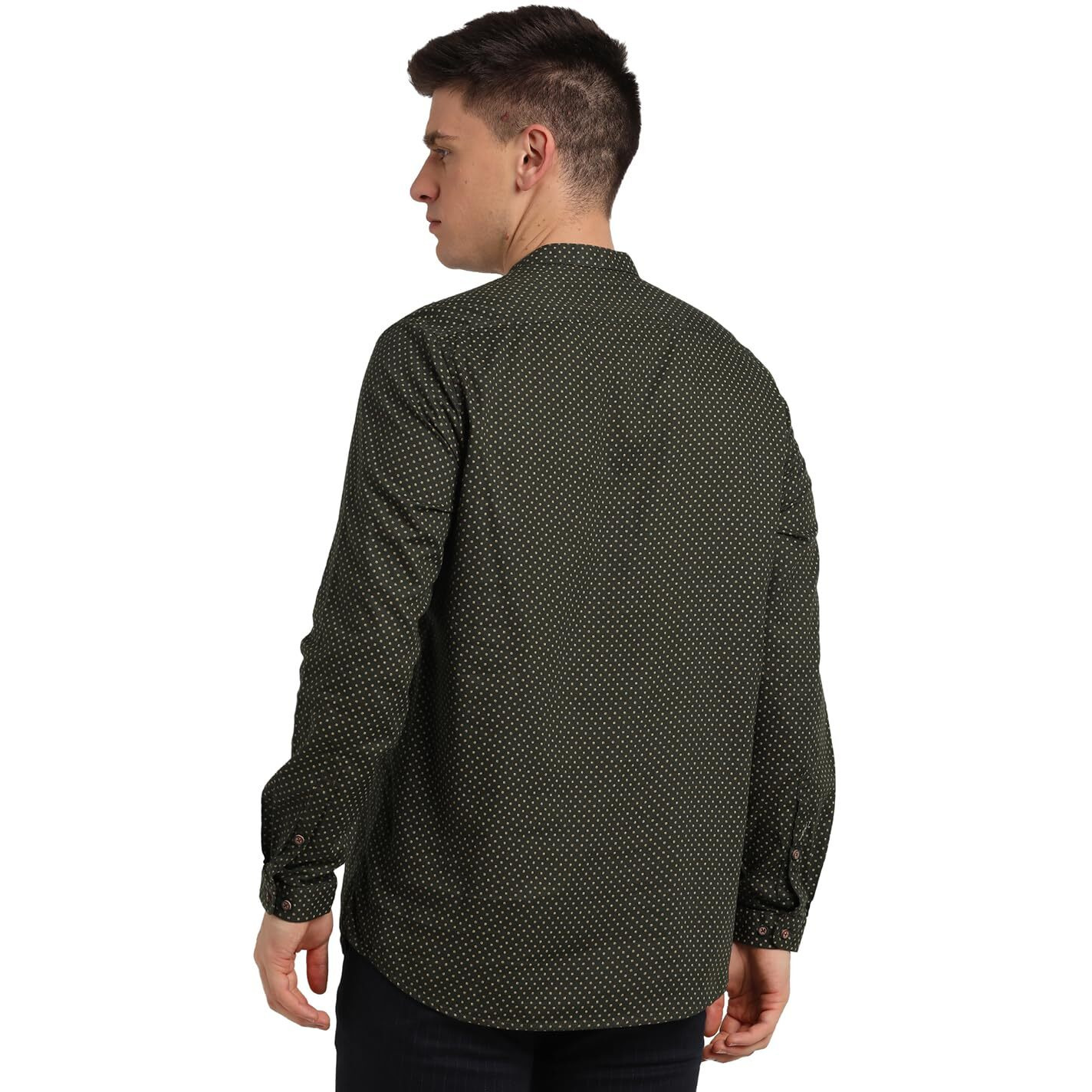 Turtle Men 100% Cotton Dark Green Printed Slim Fit Casual Kurta Shirt