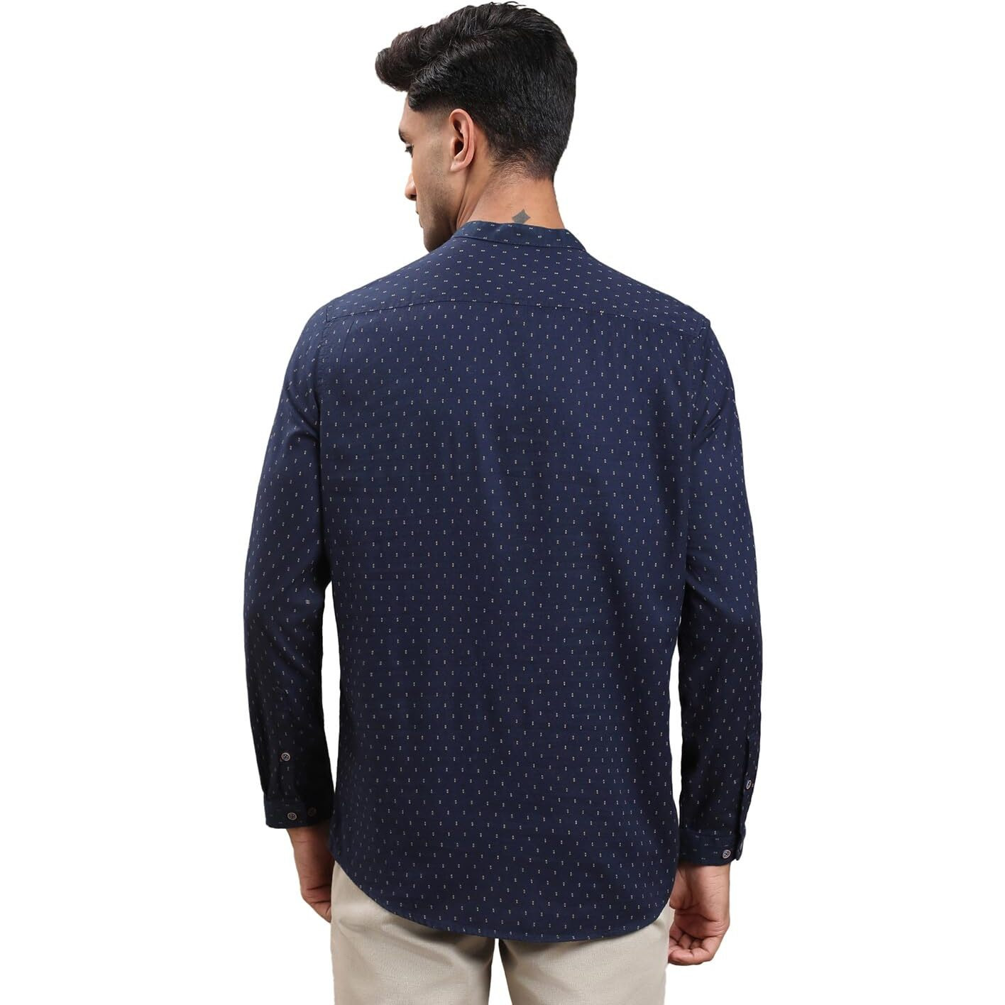 Turtle Men 100% Cotton Blue Printed Slim Fit Casual Kurta Shirt