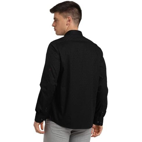 Turtle Men 100% Cotton Black Jacquard Slim Fit Full Sleeve Ceremonial Shirt