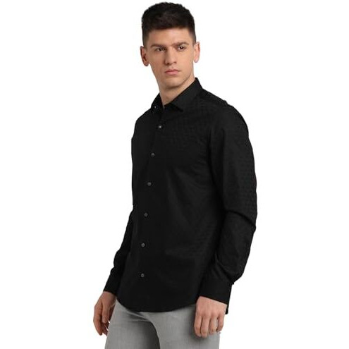Turtle Men 100% Cotton Black Jacquard Slim Fit Full Sleeve Ceremonial Shirt