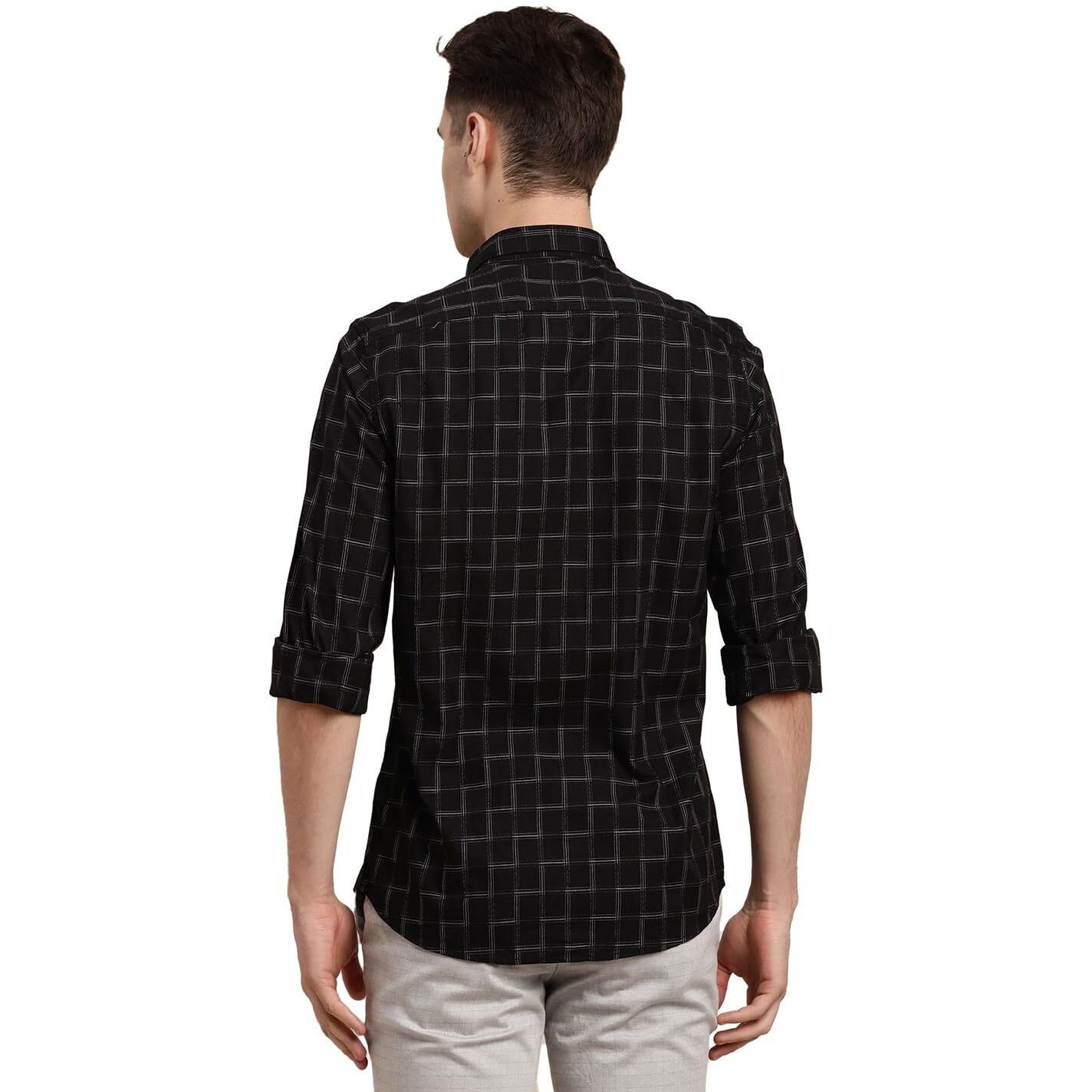 Turtle Men 100% Cotton Black Check Slim Fit Casual Shirt