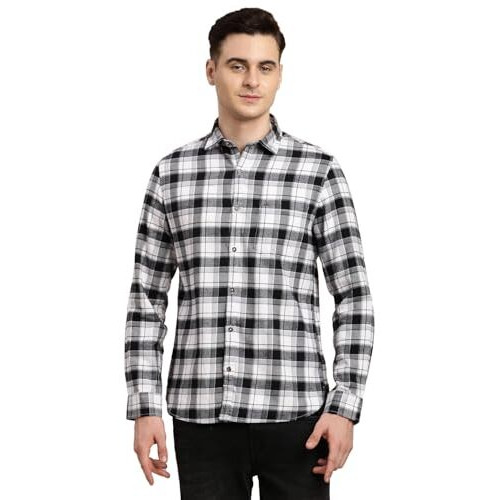 Turtle Men 100% Cotton Black & White Check Slim Fit Casual Shirt
