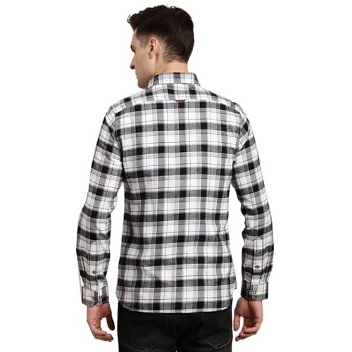 Turtle Men 100% Cotton Black & White Check Slim Fit Casual Shirt
