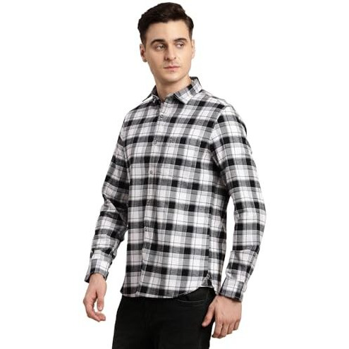 Turtle Men 100% Cotton Black & White Check Slim Fit Casual Shirt