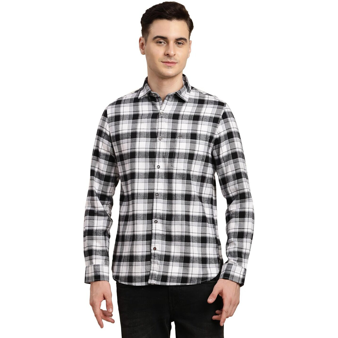 Turtle Men 100% Cotton Black & White Check Slim Fit Casual Shirt