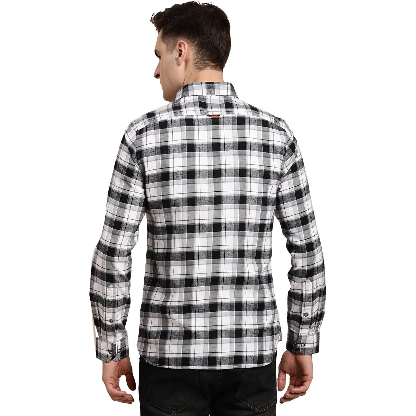 Turtle Men 100% Cotton Black & White Check Slim Fit Casual Shirt