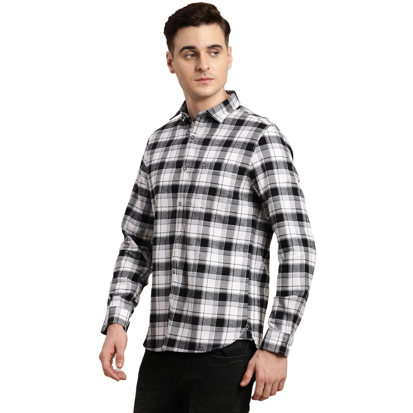 Turtle Men 100% Cotton Black & White Check Slim Fit Casual Shirt