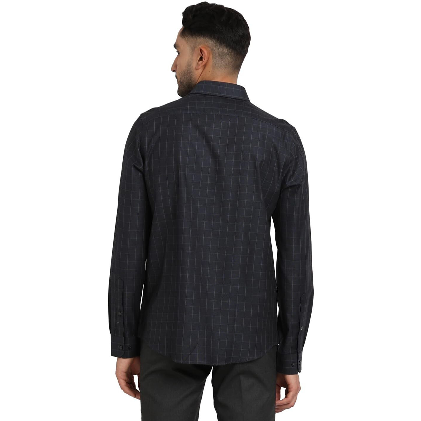 Turtle Men 100% Cotton Charcoal Checkered Slim Fit Full Sleeve Formal Shirt