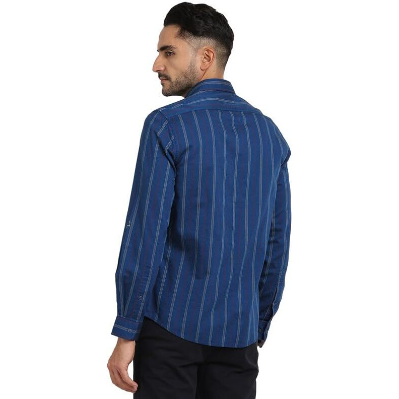 Turtle Men 100% Cotton Blue Striped Slim Fit Casual Shirt