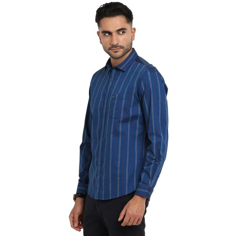 Turtle Men 100% Cotton Blue Striped Slim Fit Casual Shirt