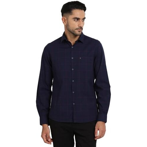 Turtle Men 100% Cotton Blue Checkered Slim Fit Casual Shirt