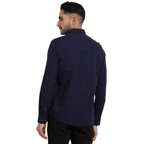 Turtle Men 100% Cotton Blue Checkered Slim Fit Casual Shirt