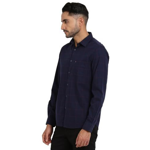 Turtle Men 100% Cotton Blue Checkered Slim Fit Casual Shirt