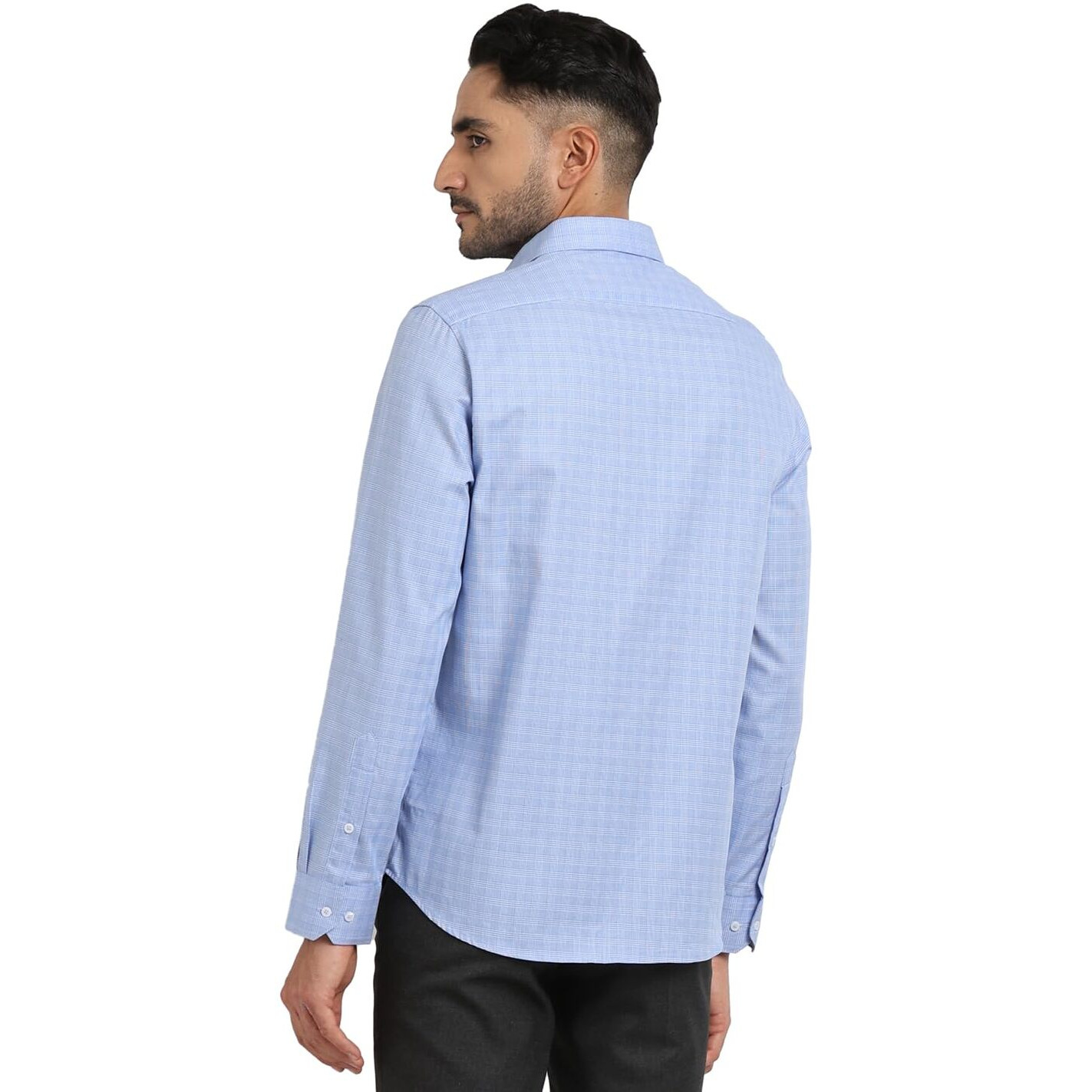 Turtle Men 100% Cotton Blue Checkered Slim Fit Full Sleeve Formal Shirt