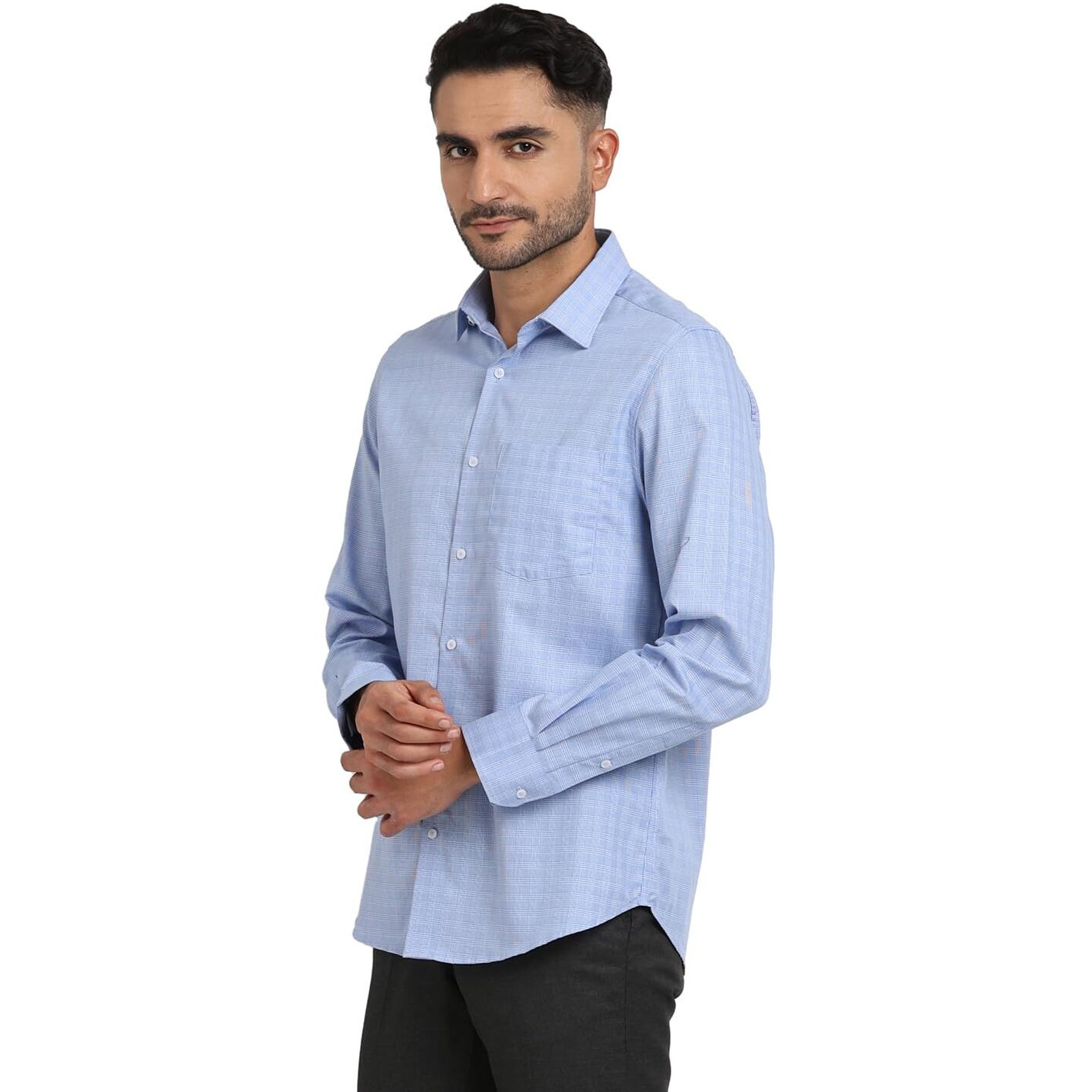 Turtle Men 100% Cotton Blue Checkered Slim Fit Full Sleeve Formal Shirt