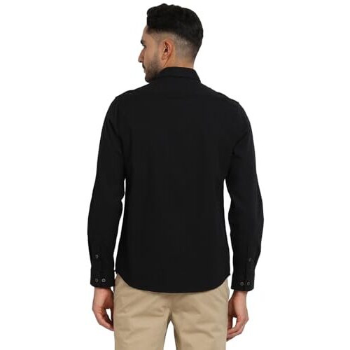 Turtle Men 100% Cotton Black Self Design Slim Fit Casual Shirt