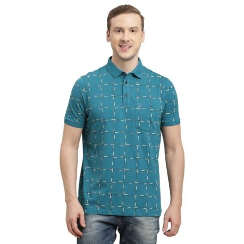 Turtle Men 100% Cotton Blue Printed Polo T-Shirt