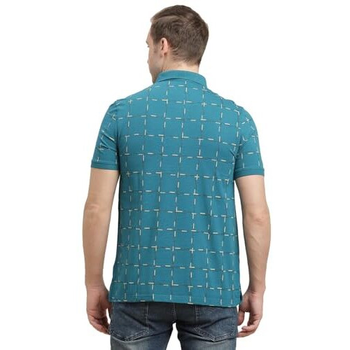 Turtle Men 100% Cotton Blue Printed Polo T-Shirt