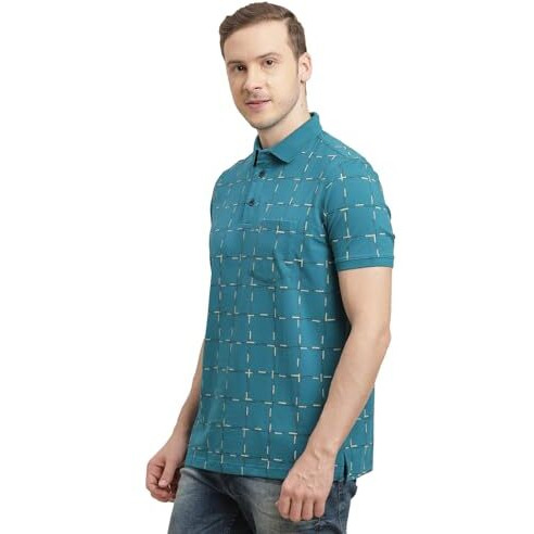 Turtle Men 100% Cotton Blue Printed Polo T-Shirt