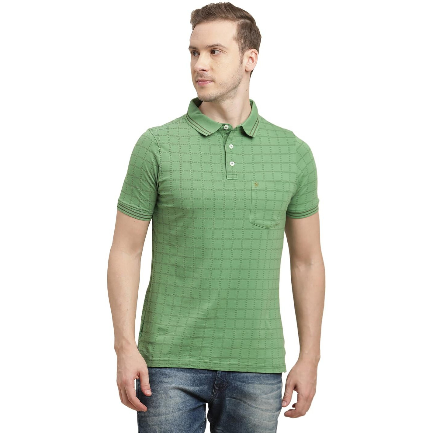 Turtle Men 100% Cotton Green Printed Polo T-Shirt